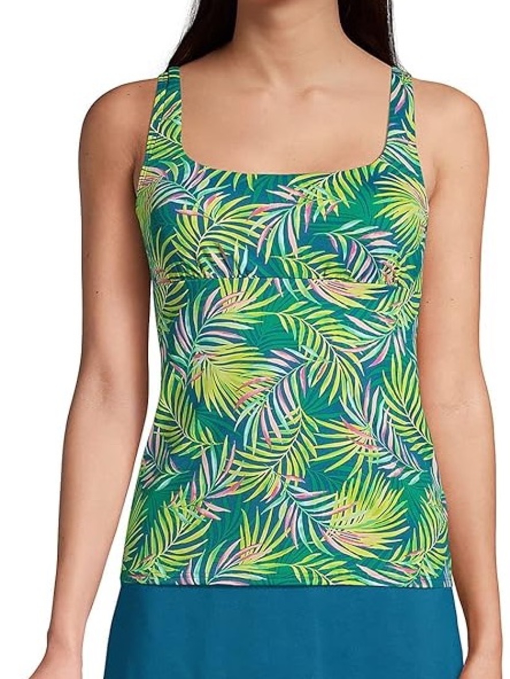 Lands' End Women’s Swimsuit Bathing Suit Tropical Leaf Print Tankini Swim Top 16